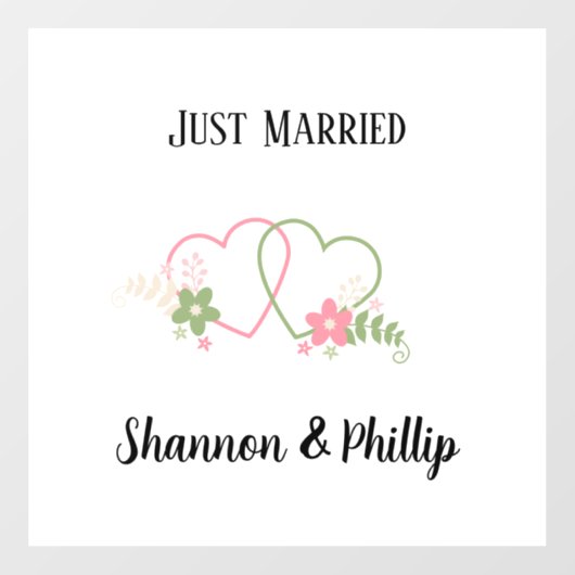 Gewoon getrouwd met Bride & Groom Names Raamsticker (Vel)