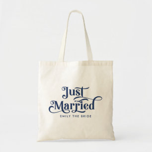 Gewoon getrouwd met elegante marine blauwe typogra tote bag