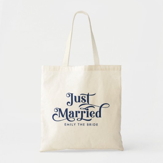 Gewoon getrouwd met elegante marine blauwe typogra tote bag (Voorkant)
