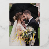 Gewoon getrouwd met hand geletterde bruiloft aanko folie uitnodiging (Voorkant)