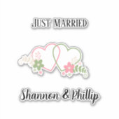 Gewoon getrouwd met het venster Bride & Groom Name Sticker (Voorkant)