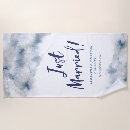 Gewoon getrouwd met Mr en Mrs Blue en Grey Waterve Strandlaken (Voorkant)