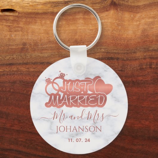 Gewoon getrouwd met Mr en Mrs Roos Gold White Marb Sleutelhanger (Voorkant)