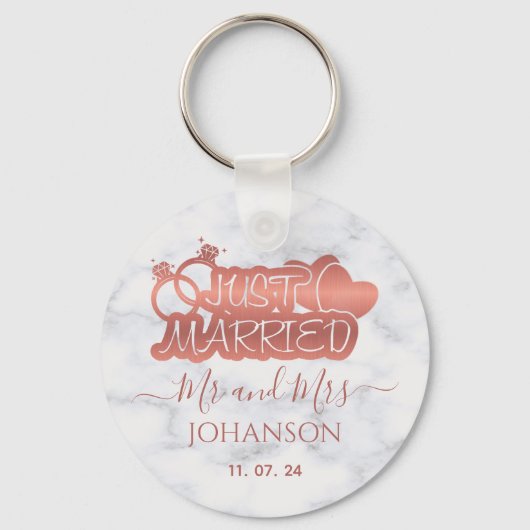 Gewoon getrouwd met Mr en Mrs Roos Gold White Marb Sleutelhanger (Achterkant)