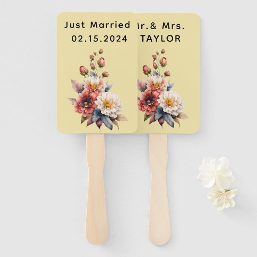 Gewoon getrouwd met Mr & Mrs | Bruiloft Bloemen Mo Handwaaier (Voorkant en achterkant)