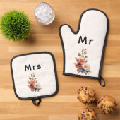 Gewoon getrouwd met Mr & Mrs | Bruiloft Bloemen Mo Ovenwant & Pannenlap Set (Top down)