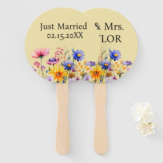 Gewoon getrouwd met Mr & Mrs | Bruiloft Wildflower Handwaaier (Voorkant en achterkant)