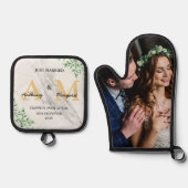 Gewoon getrouwd met Mr & Mrs | Monogram Naam & Fot Ovenwant & Pannenlap Set (Voorkant)