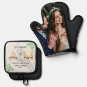 Gewoon getrouwd met Mr & Mrs | Monogram Naam & Fot Ovenwant & Pannenlap Set (Voorkant / Achterkant)