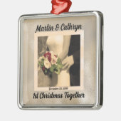 Gewoon getrouwd met naam en jaar 1 kerst metalen ornament (Links)