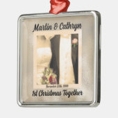 Gewoon getrouwd met naam en jaar 1 kerst metalen ornament (Links)