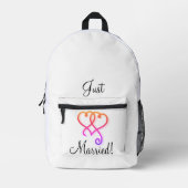 Gewoon getrouwd met twee gekoppelde wervelende reg bedrukte rugzak (Voorkant)