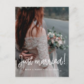 Gewoon getrouwd Modern calligrafie trouwfoto Briefkaart (Voorkant)