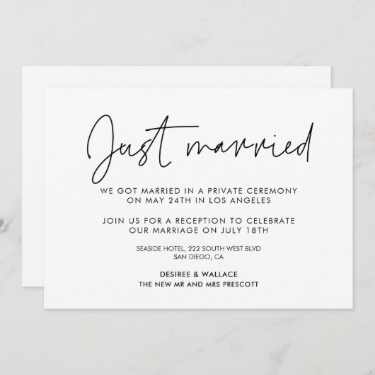 Gewoon getrouwd Modern minimalistische aankondigin Kaart (Voorkant / Achterkant)