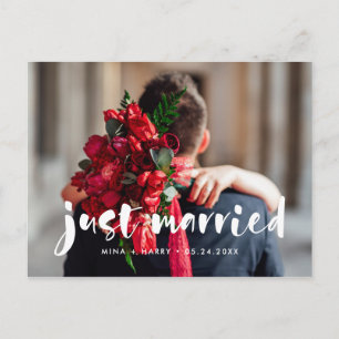 Gewoon getrouwd Modern script trouwfoto Briefkaart