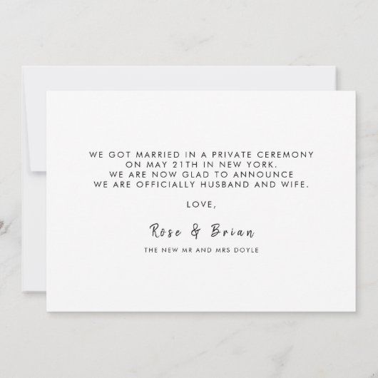 Gewoon getrouwd moderne bruiloft foto aankondiging (Achterkant)