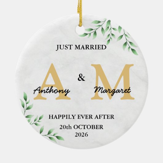 Gewoon getrouwd monogram Names Mr & Mrs. 2022 Keramisch Ornament (Achterkant)