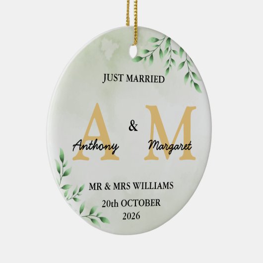 Gewoon getrouwd monogram Names Mr & Mrs. 2022 Keramisch Ornament (Rechts)