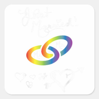 Gewoon getrouwd Mr. & Mr. Gay Marriage Rainbow Rin Vierkante Sticker