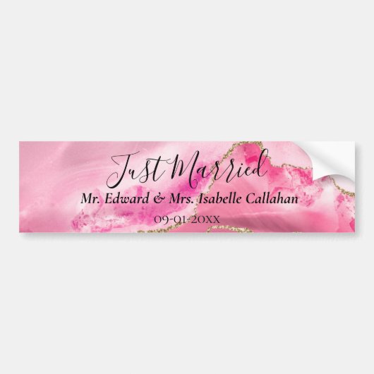 "Gewoon getrouwd" "Mr & Mrs" Pink Agaat Stone Bumpersticker (Voorkant)