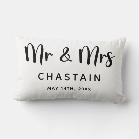 Gewoon getrouwd Mr. & Mrs. | Weddenschapsmonogram Kussen (Achterkant)