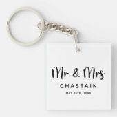 Gewoon getrouwd Mr. & Mrs. | Weddenschapsmonogram Sleutelhanger (voorkant)