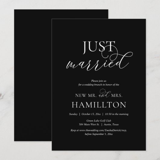 Gewoon getrouwd, na bruiloft Brunch Elopement Kaart (Voorkant / Achterkant)