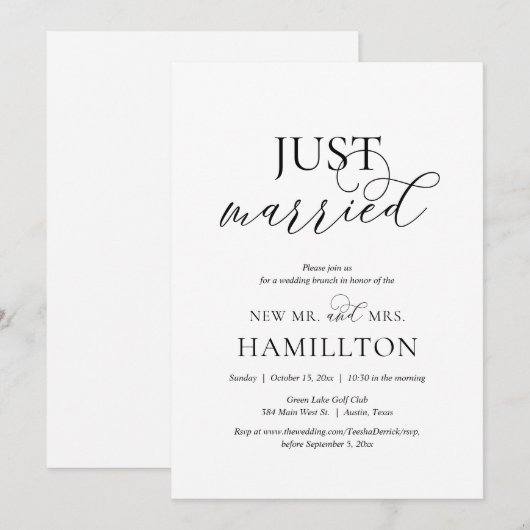 Gewoon getrouwd, na bruiloft Brunch Elopement, mar Kaart (Voorkant / Achterkant)