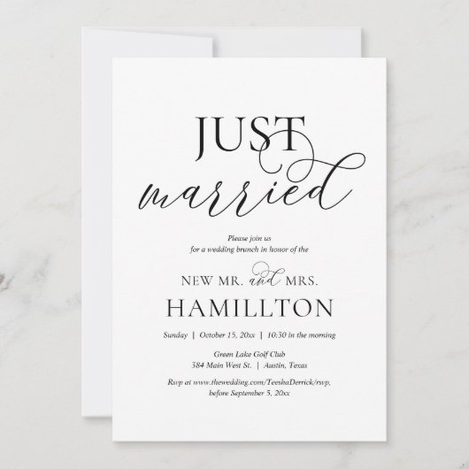 Gewoon getrouwd, postbruiloft Brunch Elopement Inv Kaart (Voorkant)