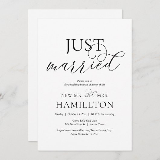 Gewoon getrouwd, postbruiloft Brunch Elopement Inv Kaart (Voorkant / Achterkant)