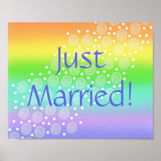 Gewoon getrouwd. Rainbow Wedding Car Sign Poster (Voorkant)