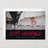 Gewoon getrouwd Retro 80s neonlantaarns bruiloft Aankondiging (Voorkant / Achterkant)