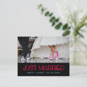 Gewoon getrouwd Retro 80s neonlantaarns bruiloft Briefkaart (Staand voorkant)