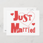 Gewoon getrouwd rood hart aankondigingskaart (Voorkant / Achterkant)