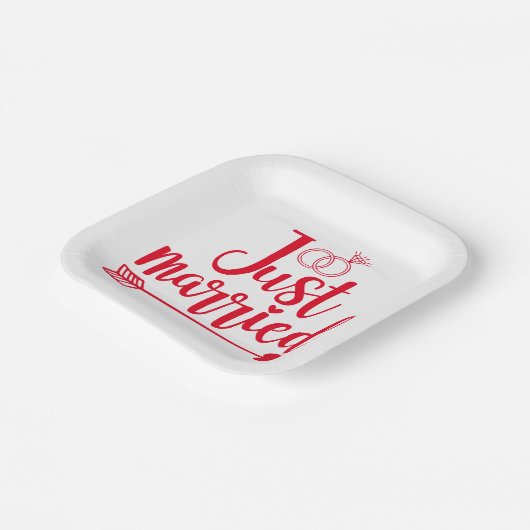 Gewoon getrouwd rood papieren bordje (Gebogen)