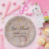 Gewoon getrouwd roze en goudmarmer papieren bordje (Feest)