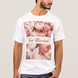 Gewoon getrouwd, roze rozen, liefde is in de lucht t-shirt