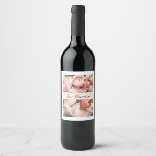Gewoon getrouwd, roze rozen, liefde is in de lucht wijn etiket