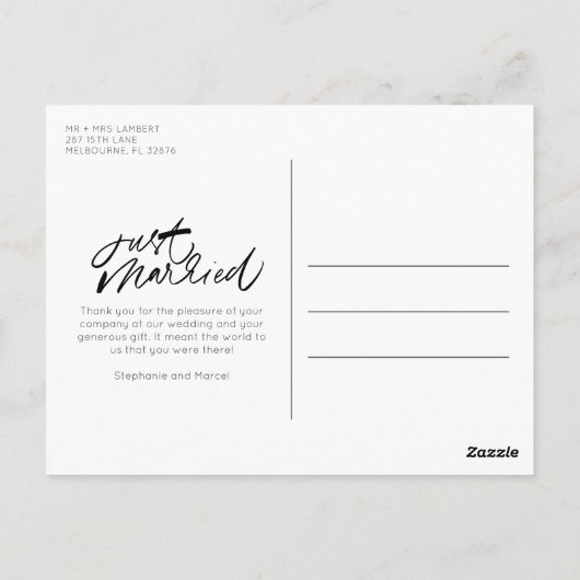 Gewoon getrouwd twee foto bruiloft dank u briefkaart (Achterkant)