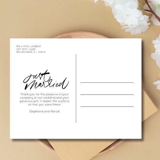 Gewoon getrouwd twee foto bruiloft dank u briefkaart