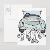 Gewoon getrouwde auto die blikjes sleept aankondigingskaart (Voorkant / Achterkant)