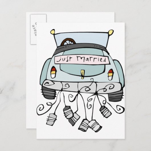 Gewoon getrouwde auto die blikjes sleept aankondigingskaart (Voorkant / Achterkant)