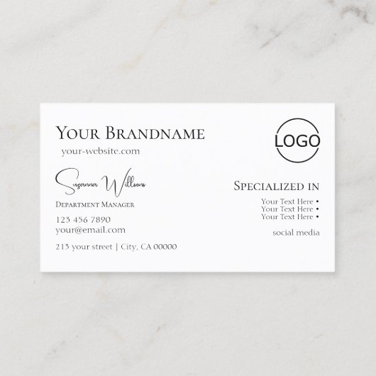 Gewoon gewoon wit met monogram en Logo Klassiek Visitekaartje (Achterkant)