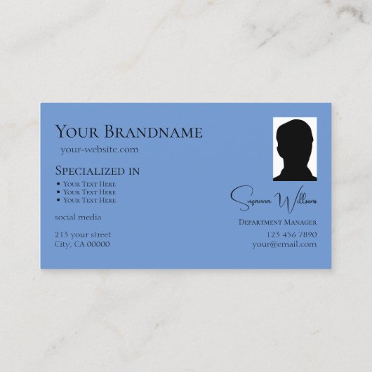 Gewoon gewoon zwart blauw met monogram en foto visitekaartje (Achterkant)