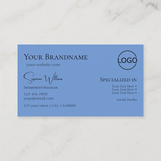 Gewoon gewoon zwart blauw met monogram en Logo Visitekaartje (Achterkant)