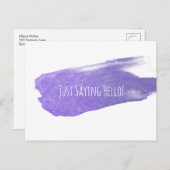 Gewoon Gezegde Hallo met Paarse verfpenseelstreek Briefkaart (Voorkant / Achterkant)