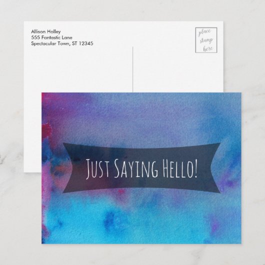 Gewoon Gezegde Hallo Paars Blauwe Roze Waterverf W Briefkaart (Voorkant / Achterkant)