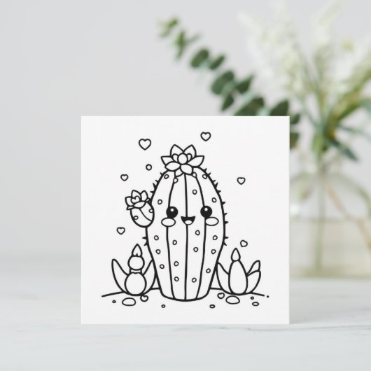 Gewoon Gezegde hallo | Schattigee Cactus kleurplaa (Staand voorkant)