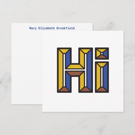 Gewoon Gezegde Hi Flat Note Kaart in blauw en goud Notitiekaartje (Voorkant / Achterkant)