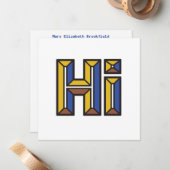 Gewoon Gezegde Hi Flat Note Kaart in blauw en goud Notitiekaartje (Voorkant / Achterkant in situ)